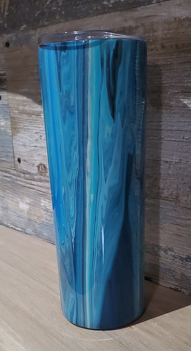 Tall Slimline Glacier Blue Stripe Tumbler w/lid