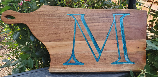 Charcuterie Serving Board 'M' Monogram Inlay Double Live Edge