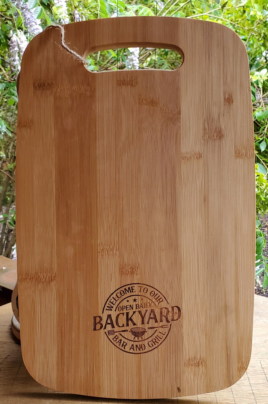 Welcome to the Backyard Bar and Grill Serving Board Bamboo