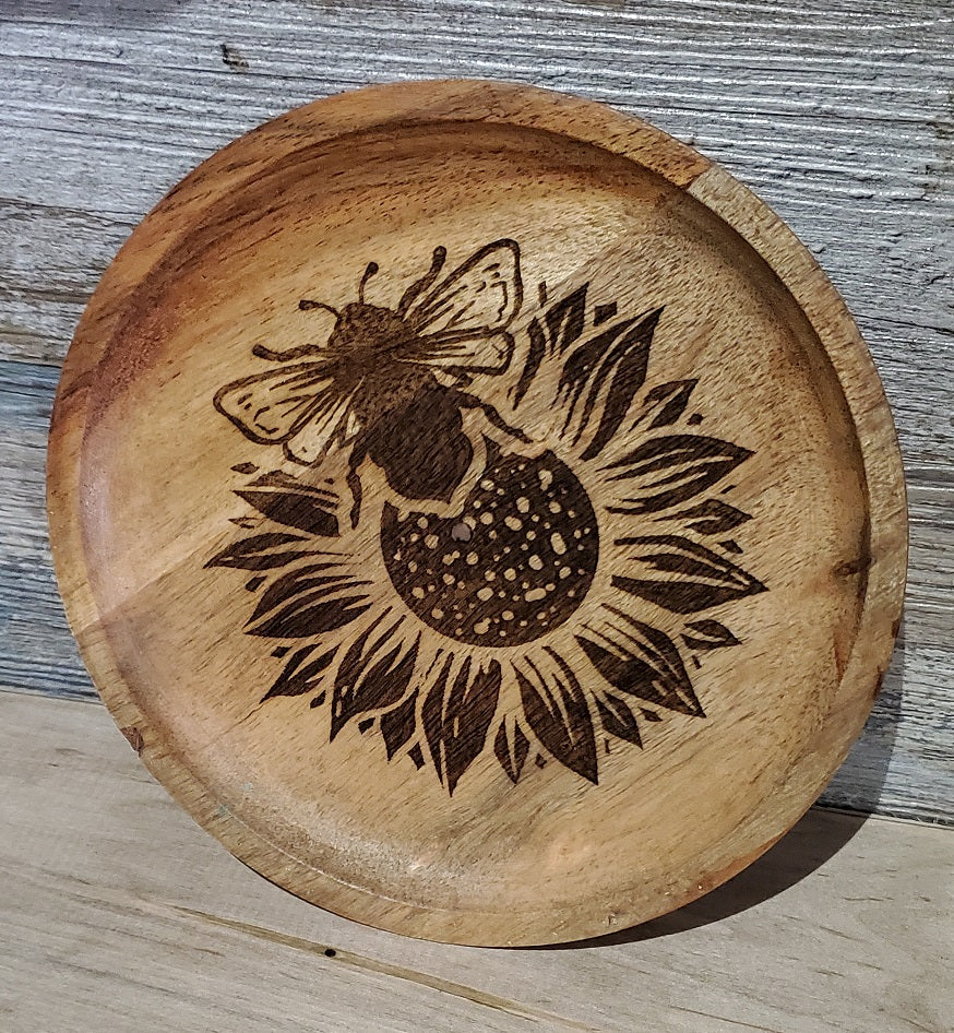 Laser Engraved Summertime Bee Tea Drink Wooden Coaster