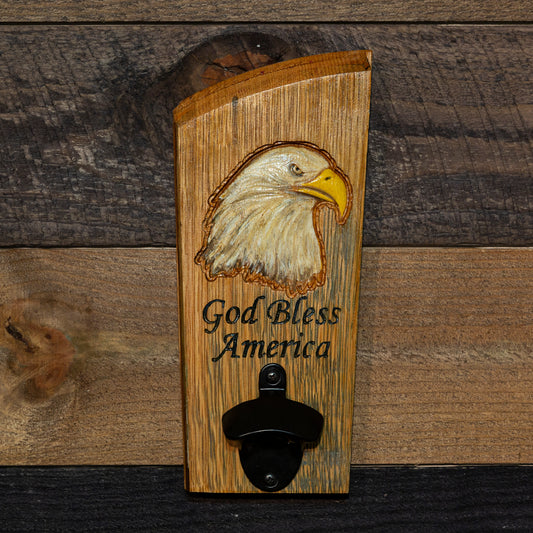American Bald Eagle Whiskey Barrel Lid Bottle Opener