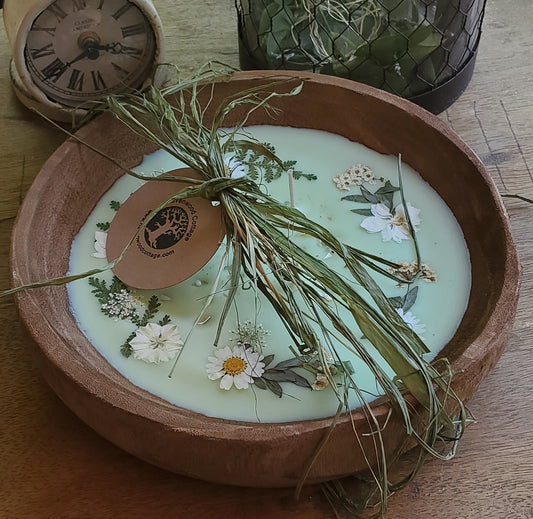 Round Dough Bowl Summer Flowers 3 Wick Candle