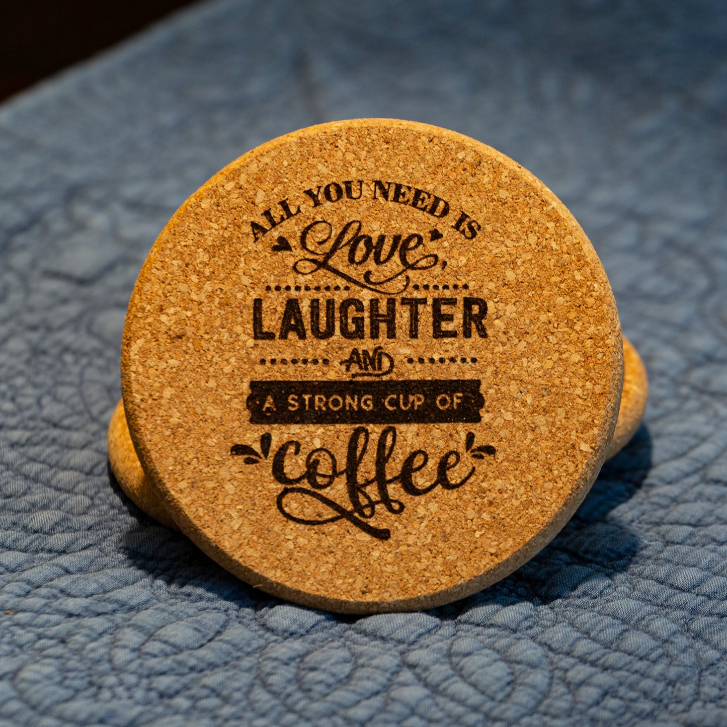 Live Laugh Coffee Cork Coaster Set