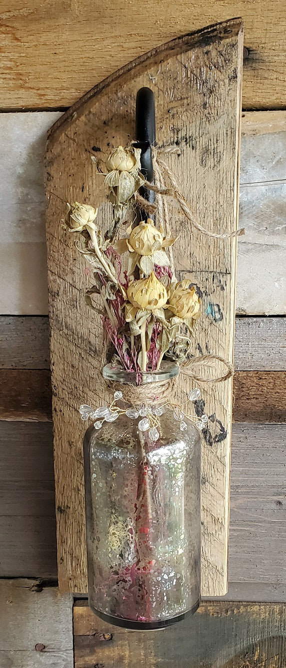 Rustic Farmhouse Whiskey Barrel Beaded Glass Flower Holder