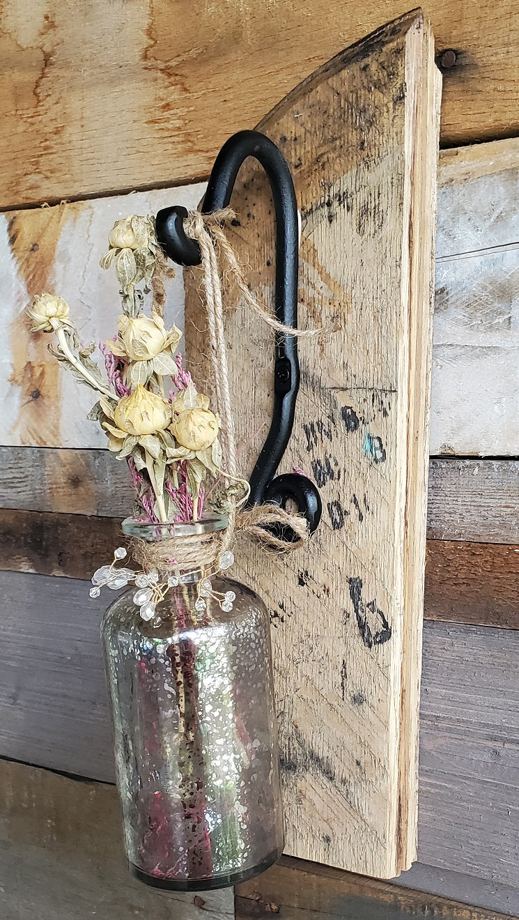 Rustic Farmhouse Whiskey Barrel Beaded Glass Flower Holder