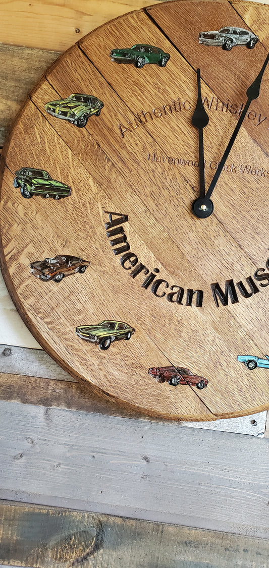 American Muscle Cars 3d Engraved Whiskey Barrel Lid