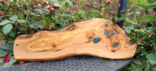 Olive Wood Charcuterie Serving Board w/Blue Epoxy Inlay
