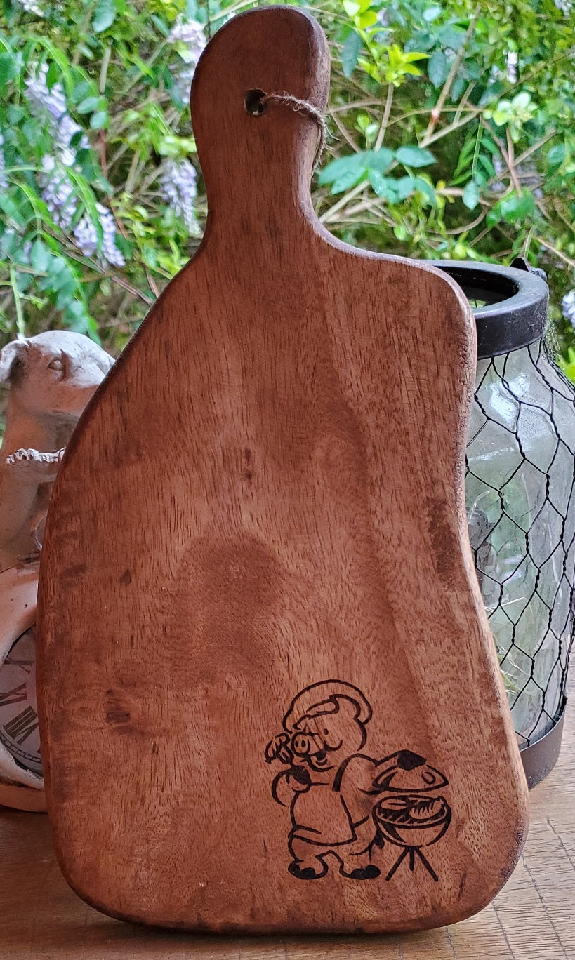 Whimsy Piggy Chef Cutting Serving Board Hardwood