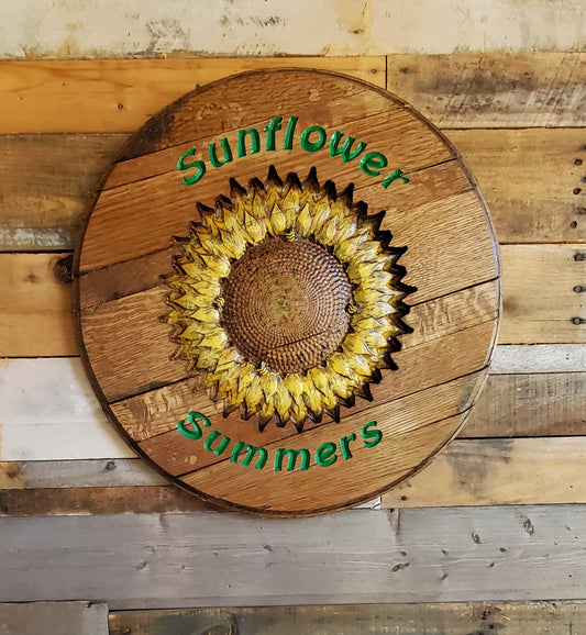 Sunflower Summers 3d Engraved Whiskey Barrel Lid
