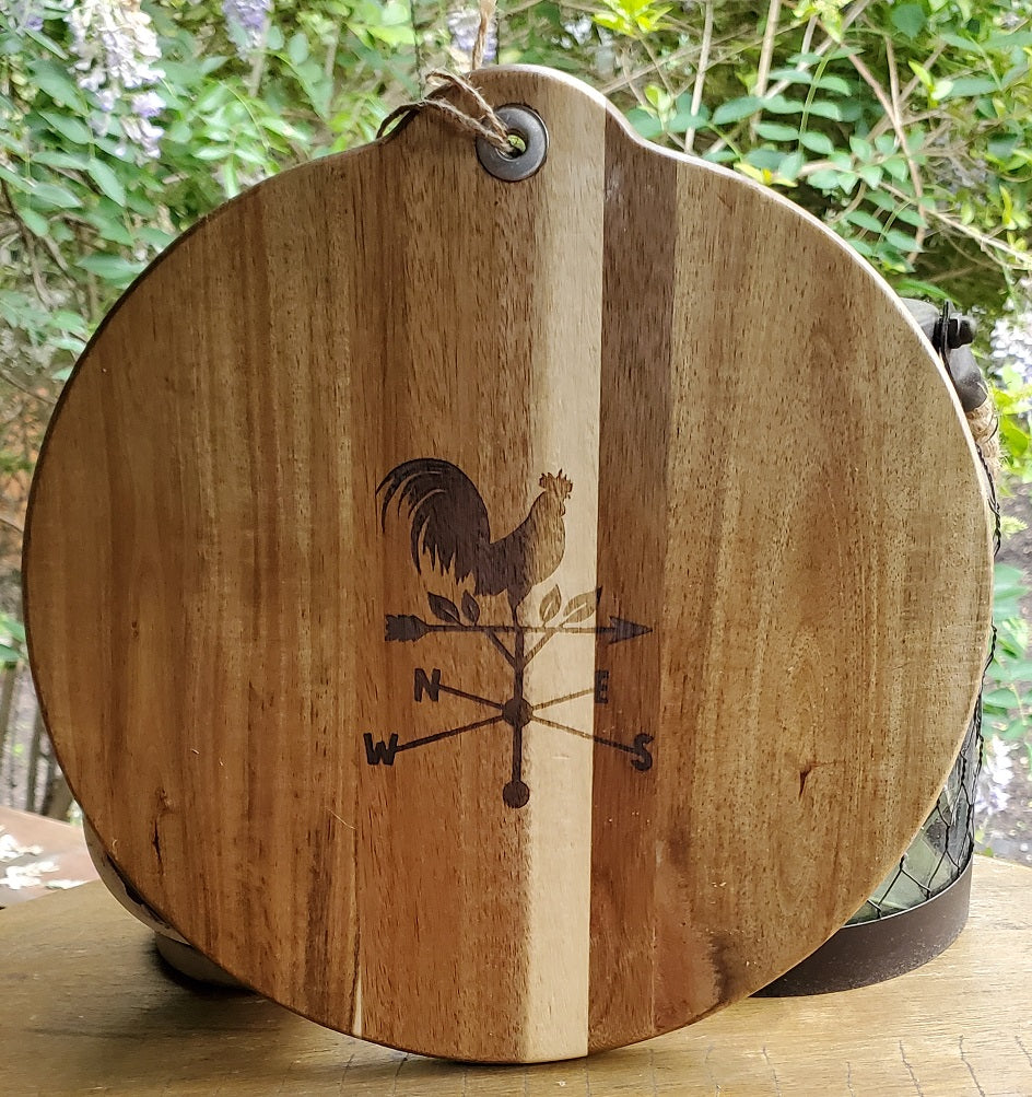 Bantam Rooster Weathervane Large Round Wood Serving Board